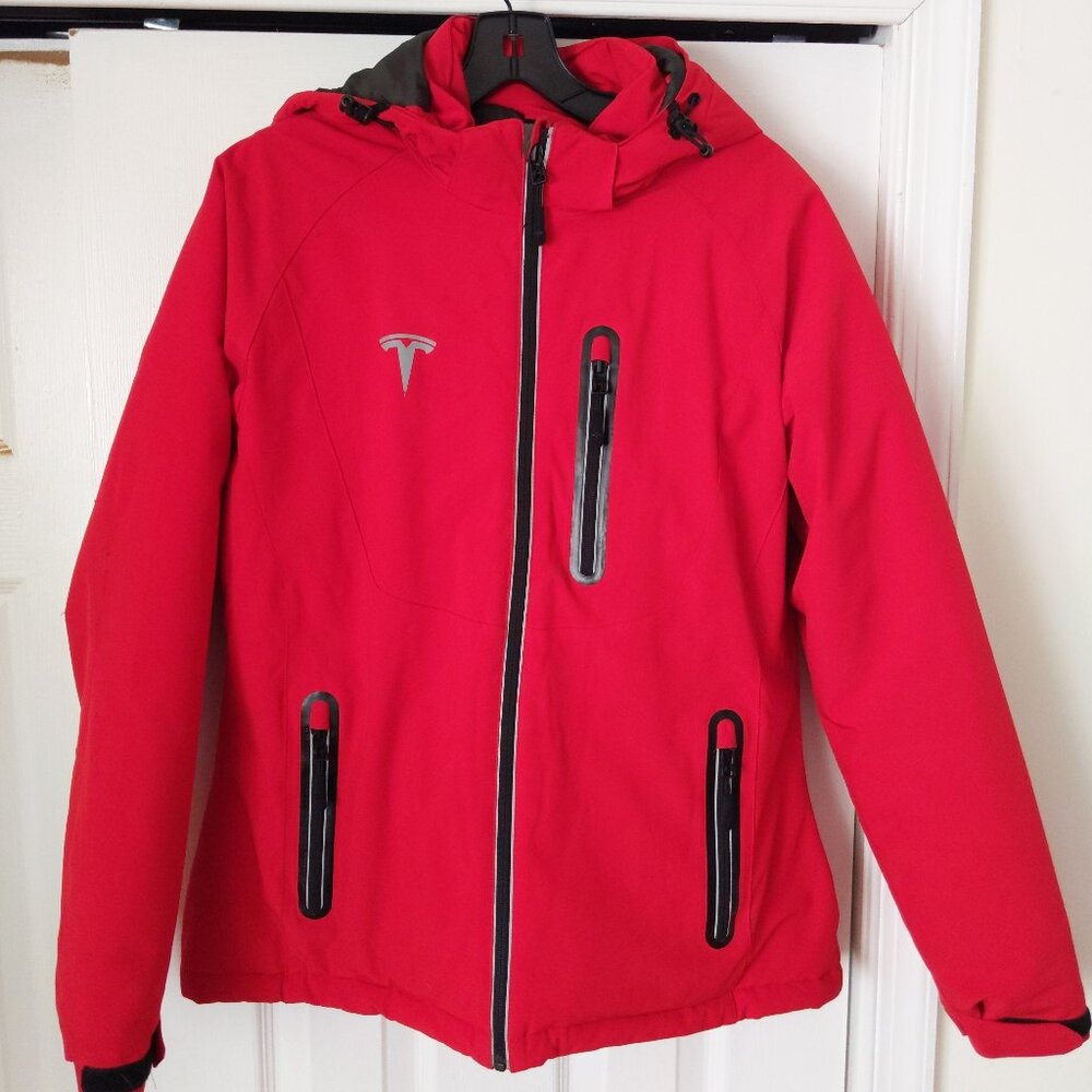 Limited Edition TESLA Corporate Heavy Winter Jacket Coat Red Full Zip Slimfit